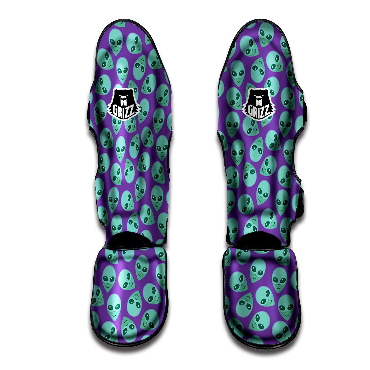 Alien Face Purple Print Pattern Muay Thai Shin Guards-grizzshop