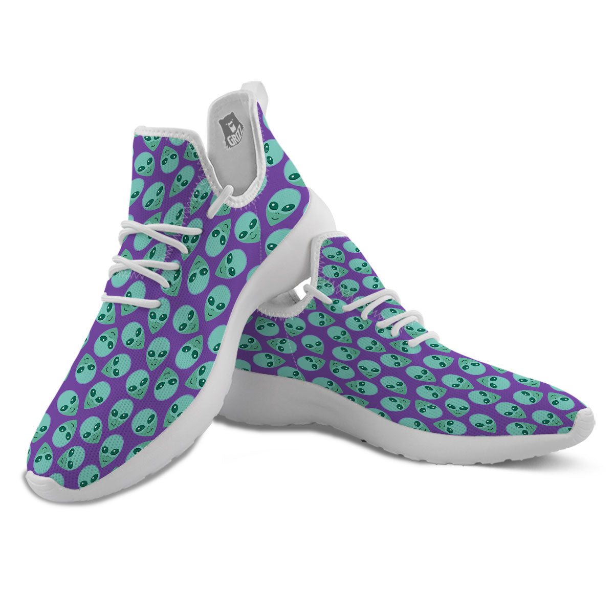 Alien Face Purple Print Pattern White Athletic Shoes-grizzshop