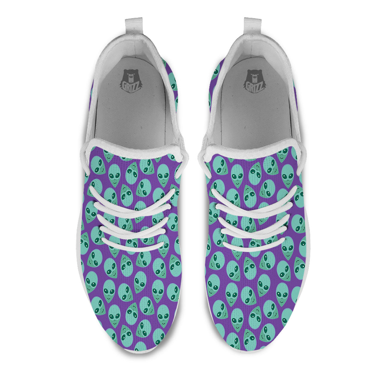 Alien Face Purple Print Pattern White Athletic Shoes-grizzshop