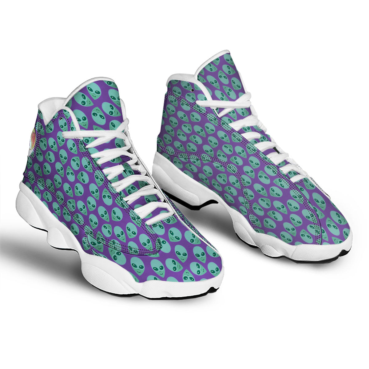 Alien Face Purple Print Pattern White Basketball Shoes-grizzshop