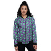 Alien Face Purple Print Pattern Women's Bomber Jacket-grizzshop