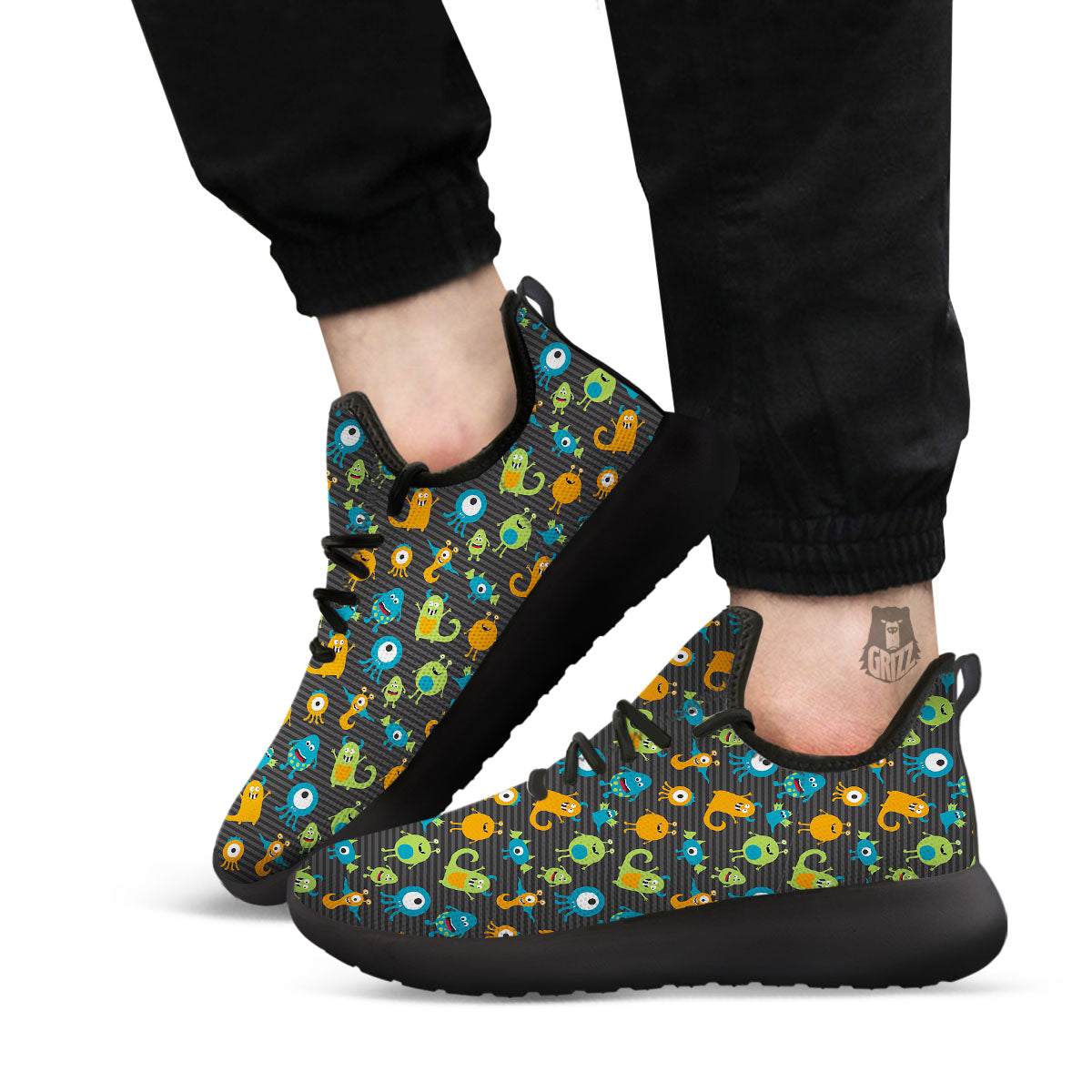 Alien Grey Striped Print Pattern Black Athletic Shoes-grizzshop