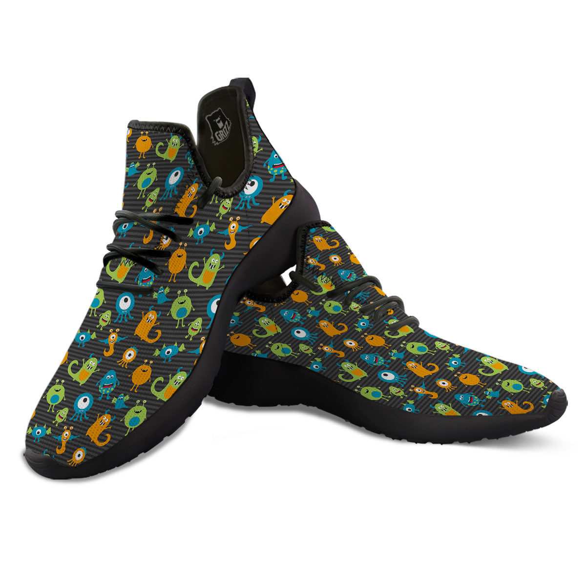 Alien Grey Striped Print Pattern Black Athletic Shoes-grizzshop