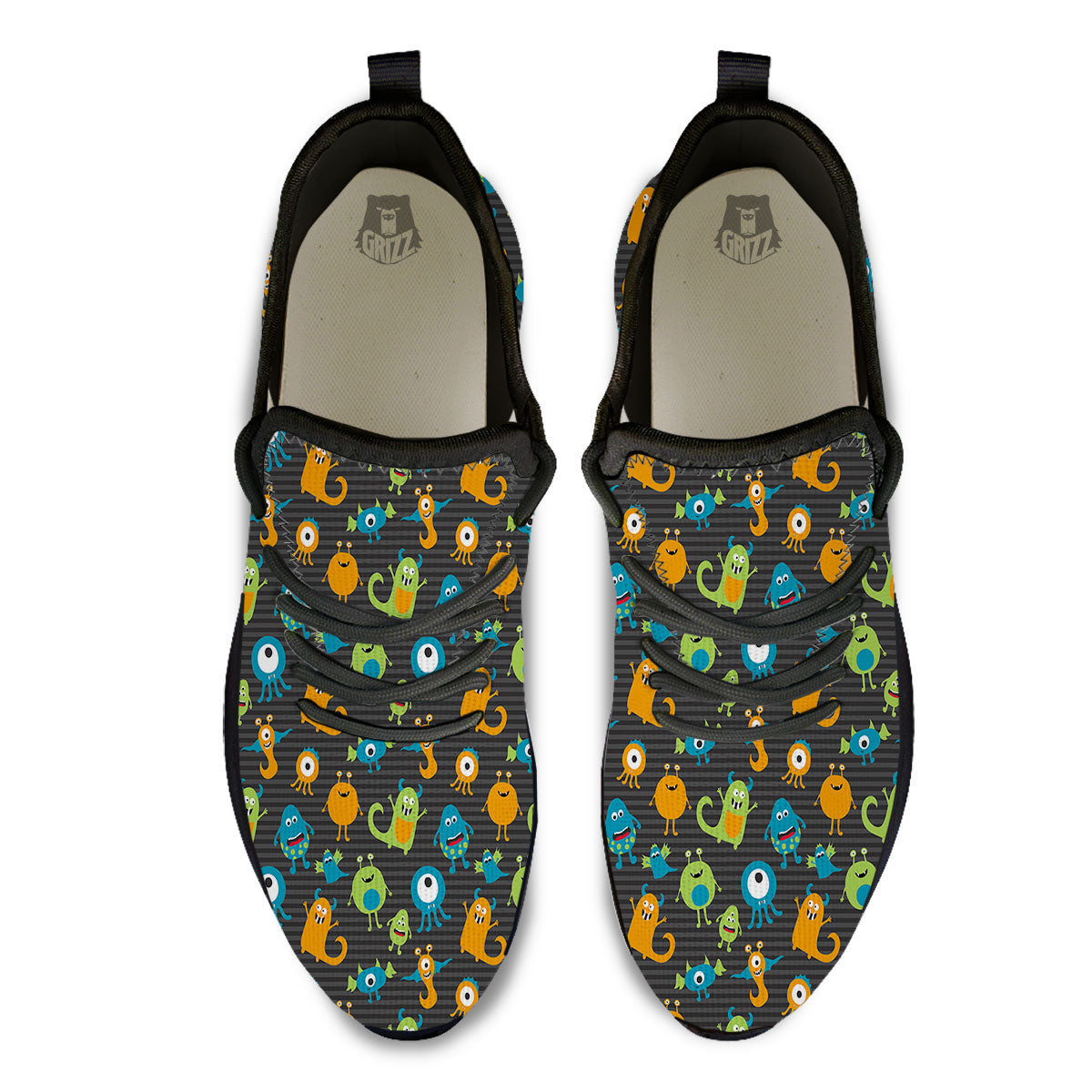 Alien Grey Striped Print Pattern Black Athletic Shoes-grizzshop
