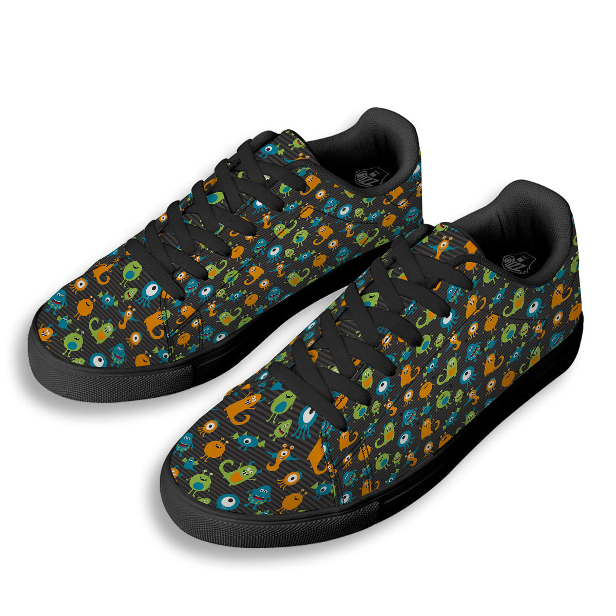 Alien Grey Striped Print Pattern Black Low Top Sneakers-grizzshop