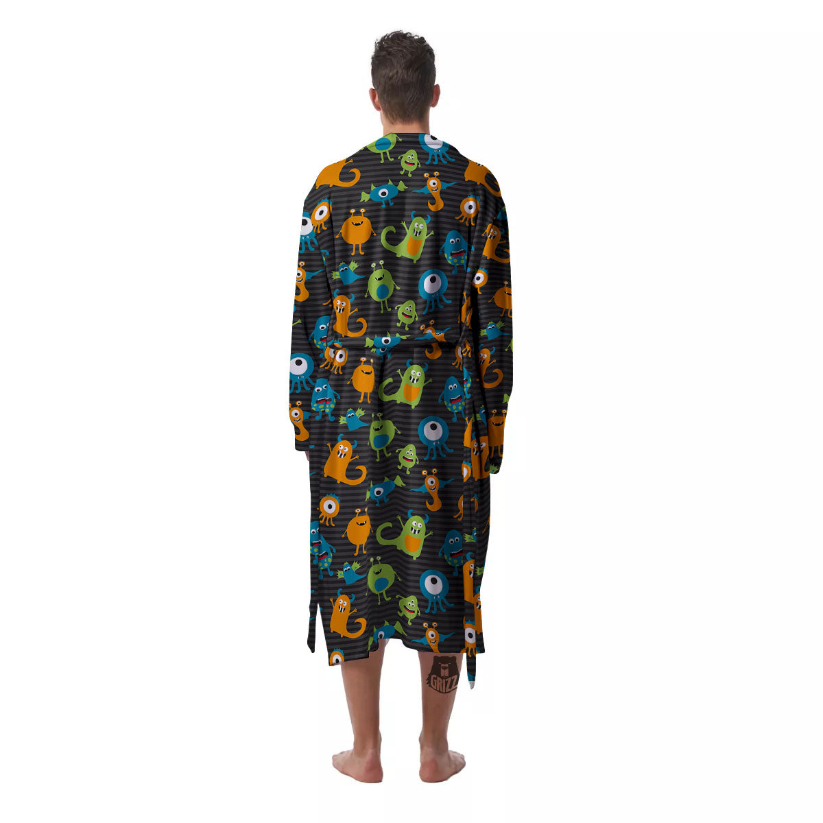 Alien Grey Striped Print Pattern Men's Robe-grizzshop