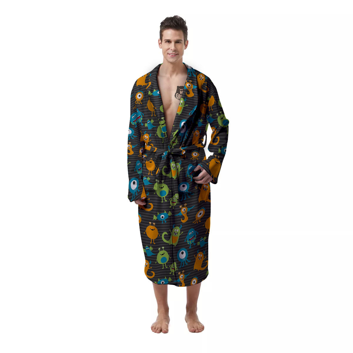 Alien Grey Striped Print Pattern Men's Robe-grizzshop