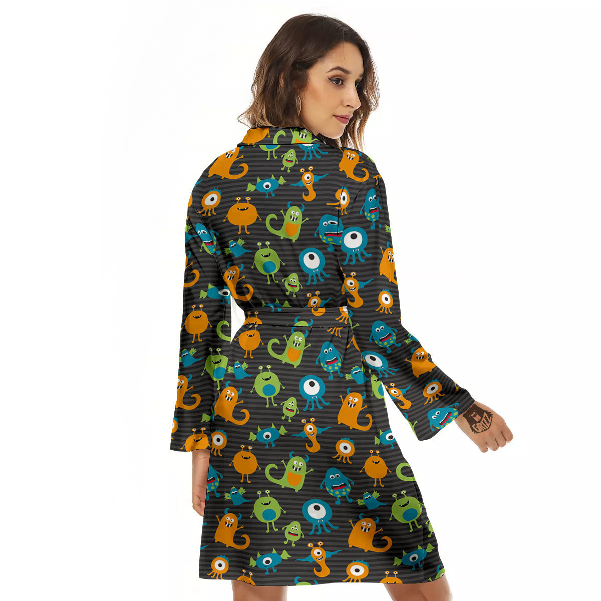 Alien Grey Striped Print Pattern Women's Robe-grizzshop
