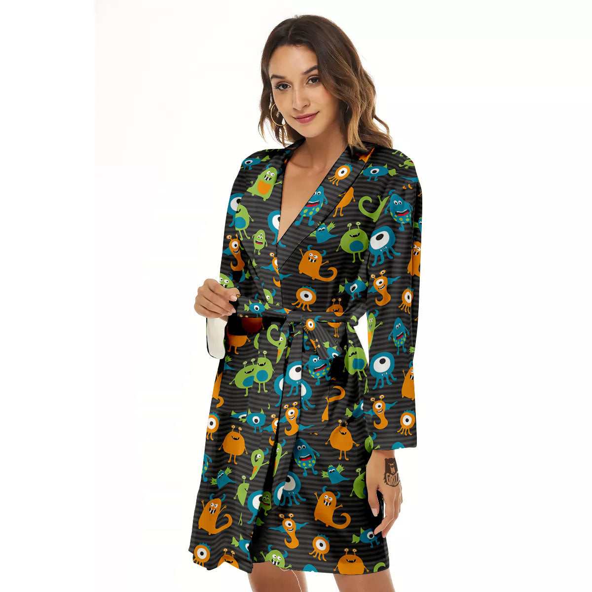 Alien Grey Striped Print Pattern Women's Robe-grizzshop