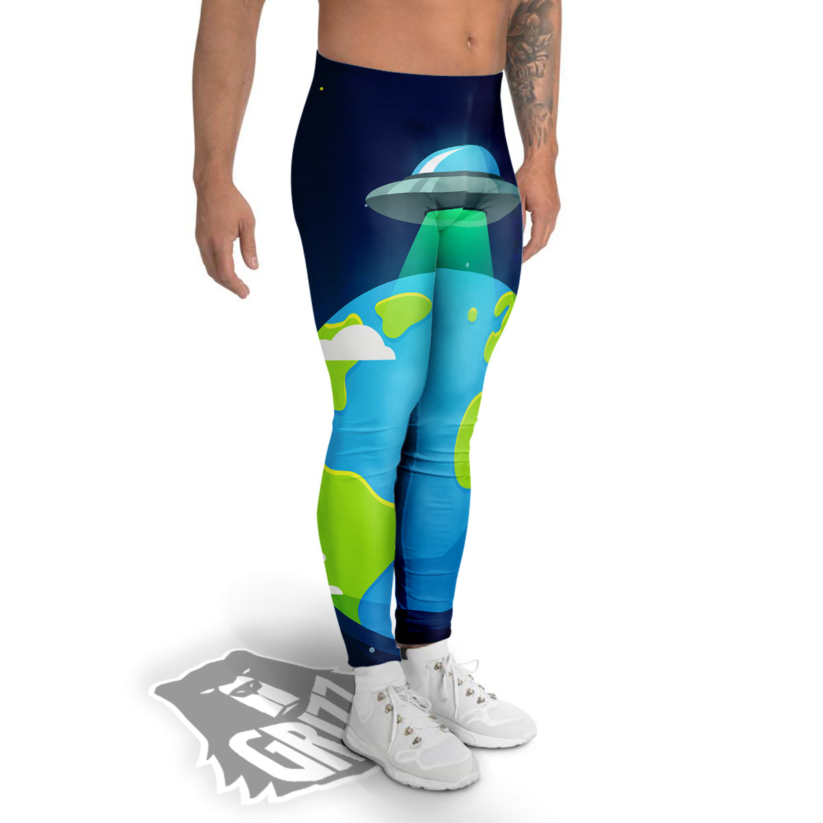 Alien Invasion And Earth Print Men's Leggings-grizzshop