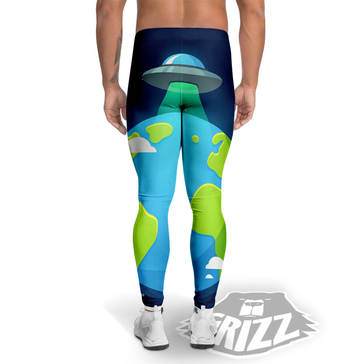 Alien Invasion And Earth Print Men's Leggings-grizzshop