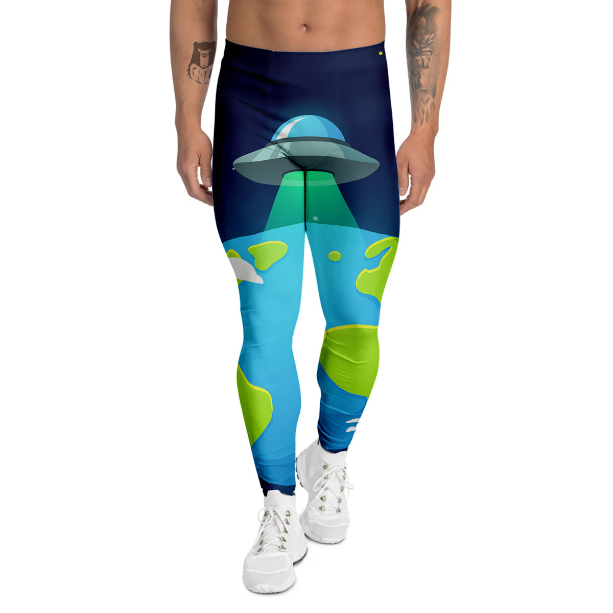 Alien Invasion And Earth Print Men's Leggings-grizzshop