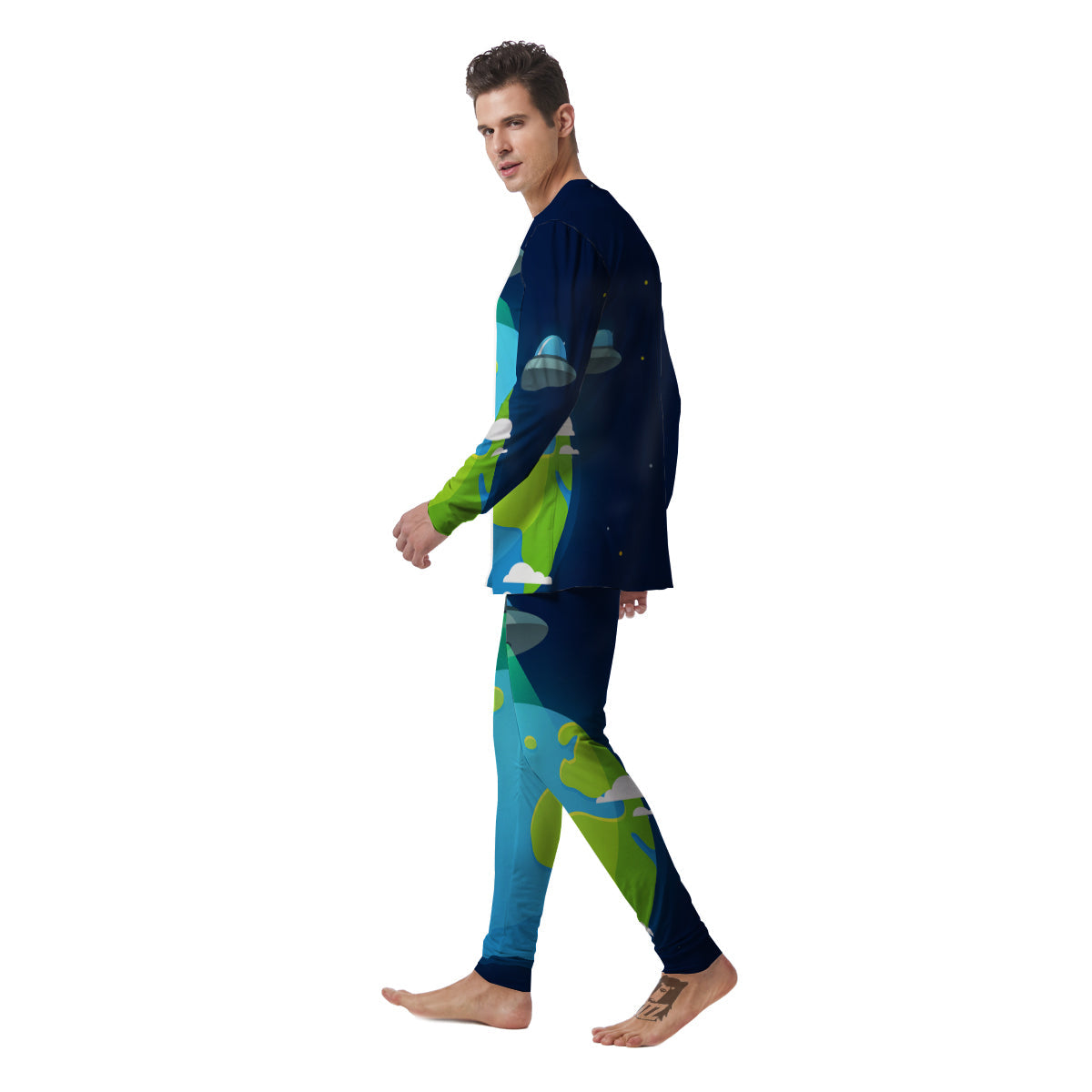 Alien Invasion And Earth Print Men's Pajamas-grizzshop