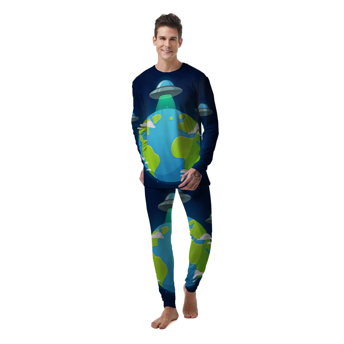 Alien Invasion And Earth Print Men's Pajamas-grizzshop