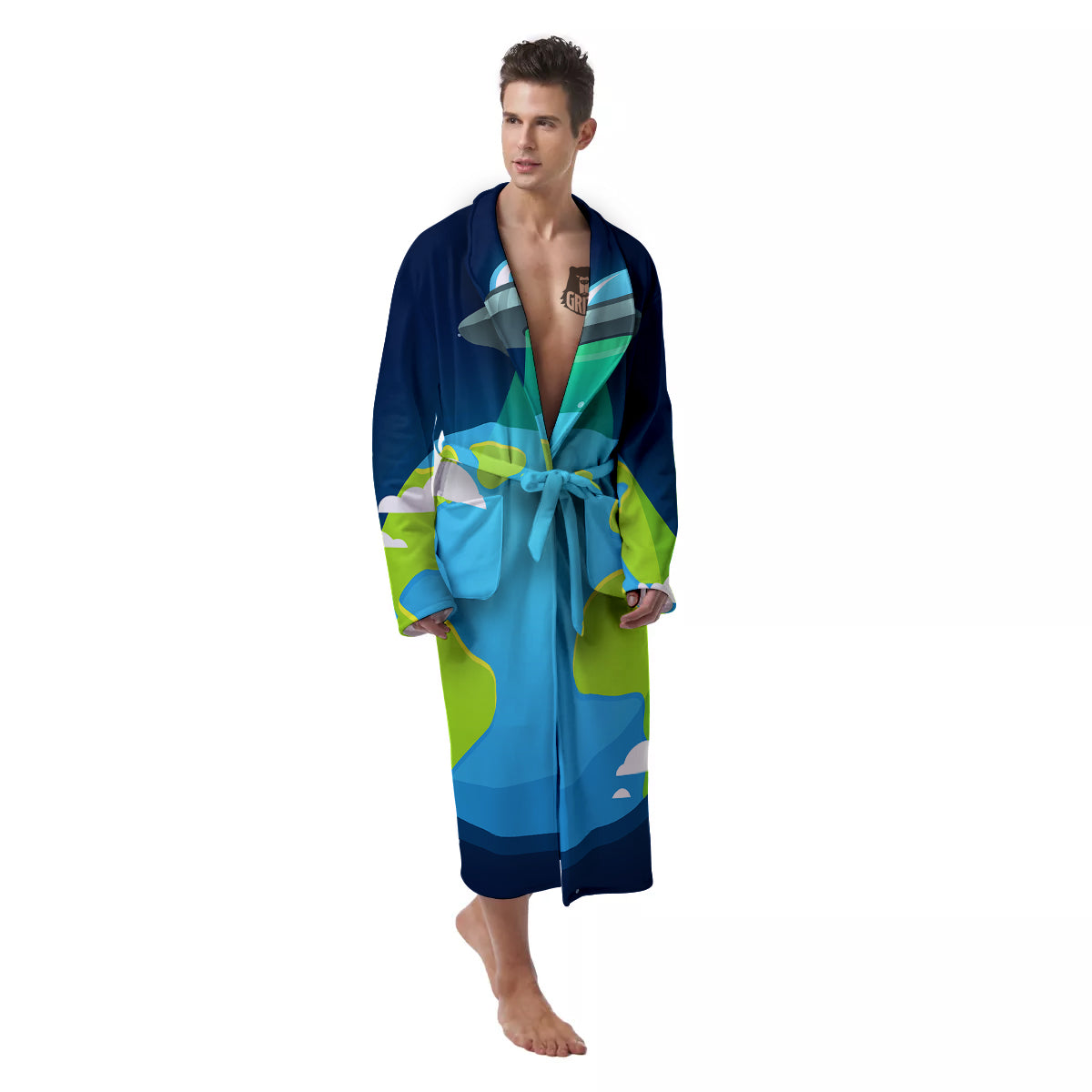 Alien Invasion And Earth Print Men's Robe-grizzshop