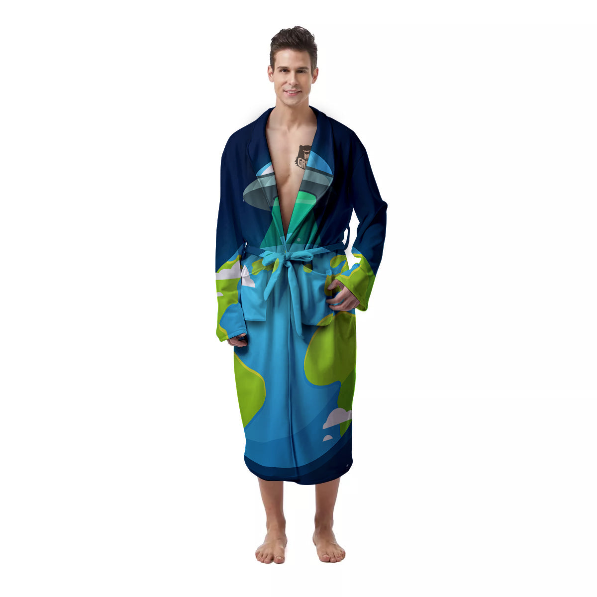 Alien Invasion And Earth Print Men's Robe-grizzshop