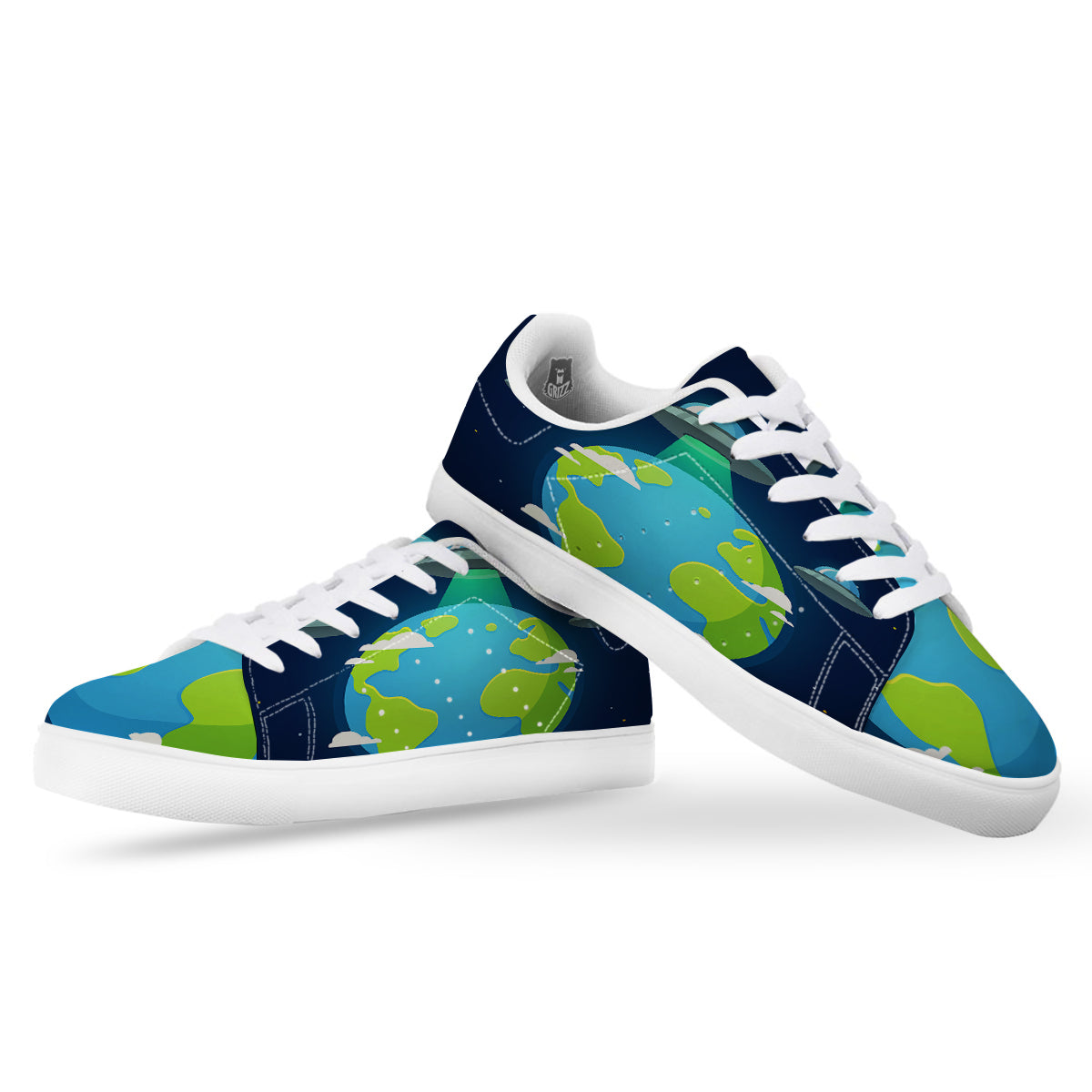 Alien Invasion And Earth Print White Low Top Sneakers-grizzshop