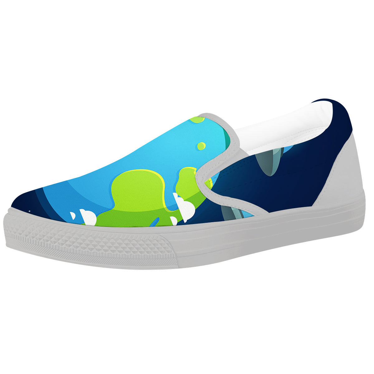 Alien Invasion And Earth Print White Slip On Shoes-grizzshop
