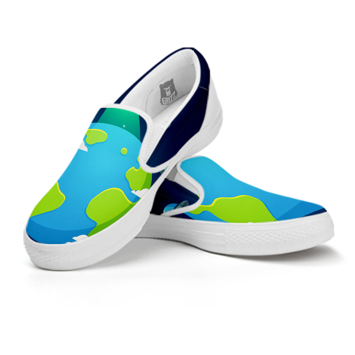 Alien Invasion And Earth Print White Slip On Shoes-grizzshop
