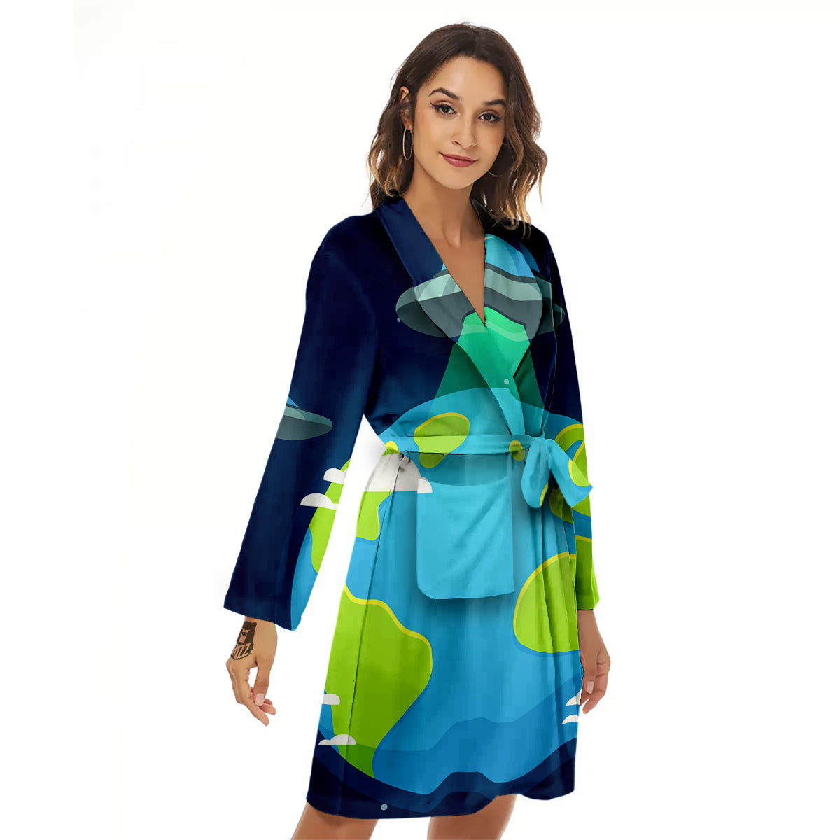 Alien Invasion And Earth Print Women's Robe-grizzshop