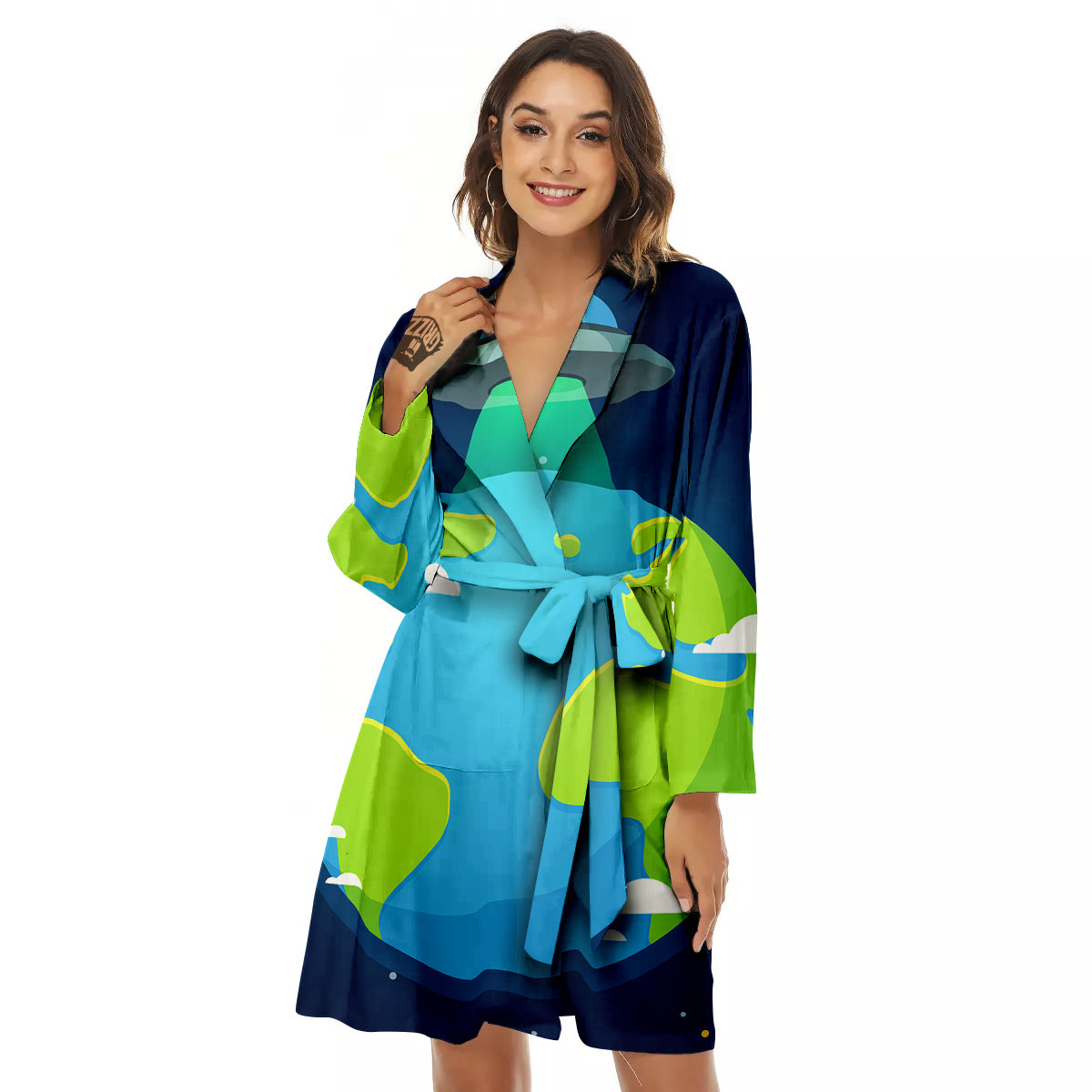 Alien Invasion And Earth Print Women's Robe-grizzshop