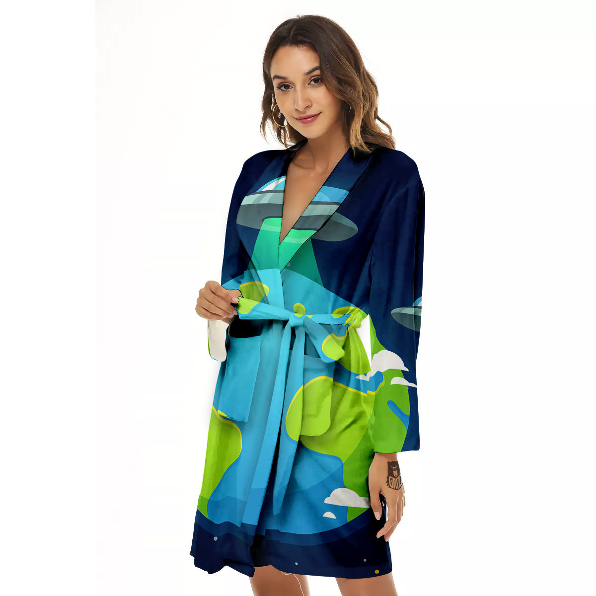 Alien Invasion And Earth Print Women's Robe-grizzshop