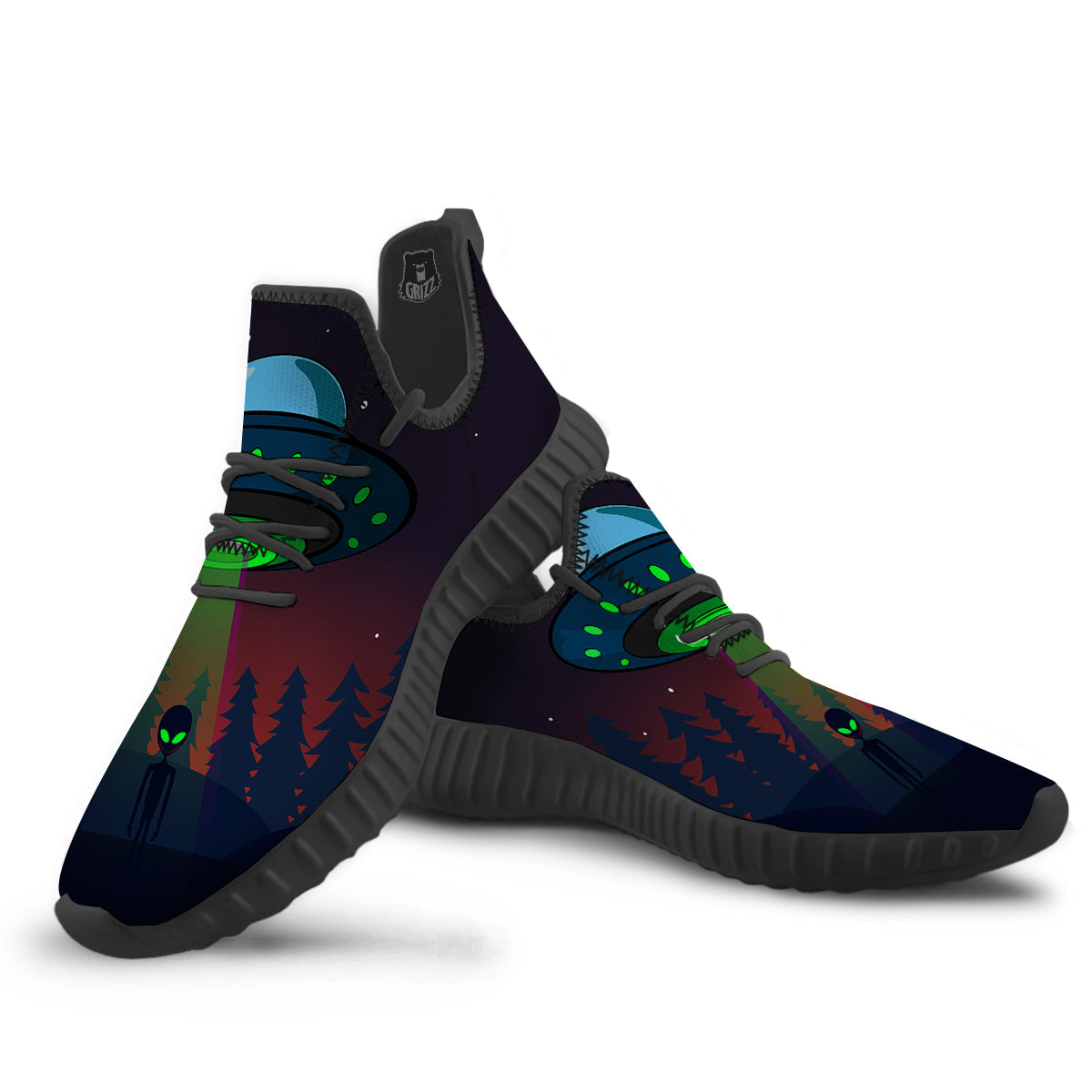 Alien Invasion On Earth Print Black Walking Shoes-grizzshop