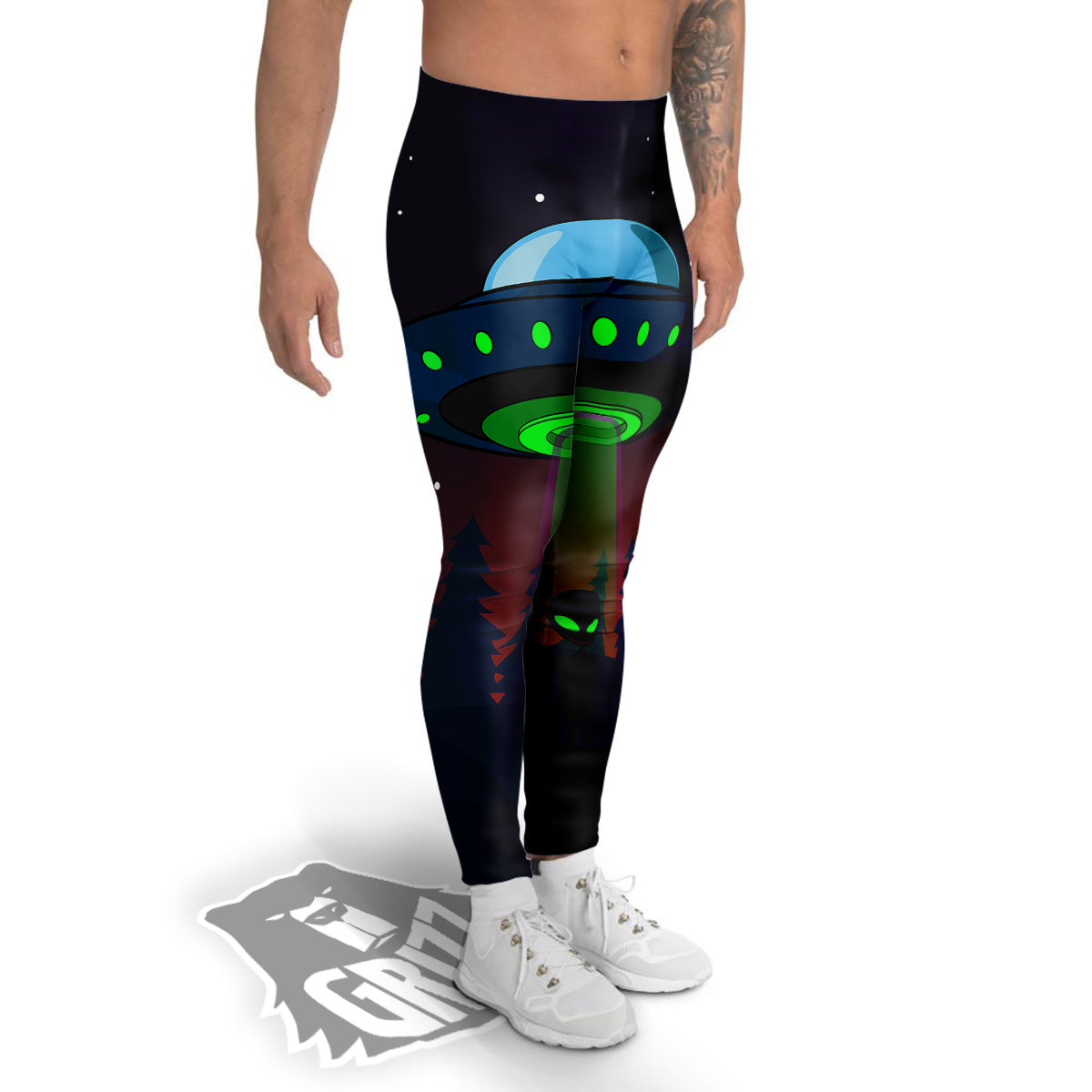 Alien Invasion On Earth Print Men's Leggings-grizzshop