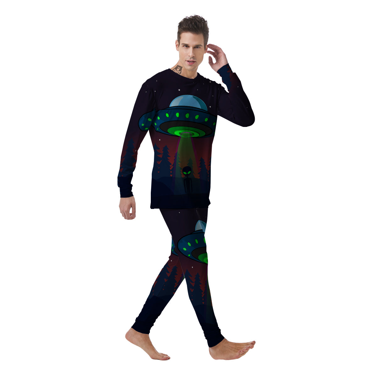 Alien Invasion On Earth Print Men's Pajamas-grizzshop