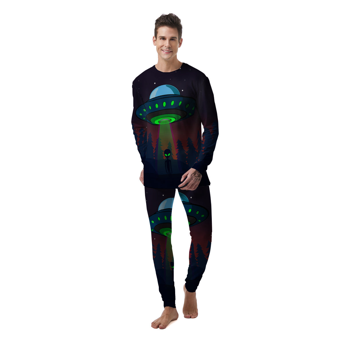 Alien Invasion On Earth Print Men's Pajamas-grizzshop