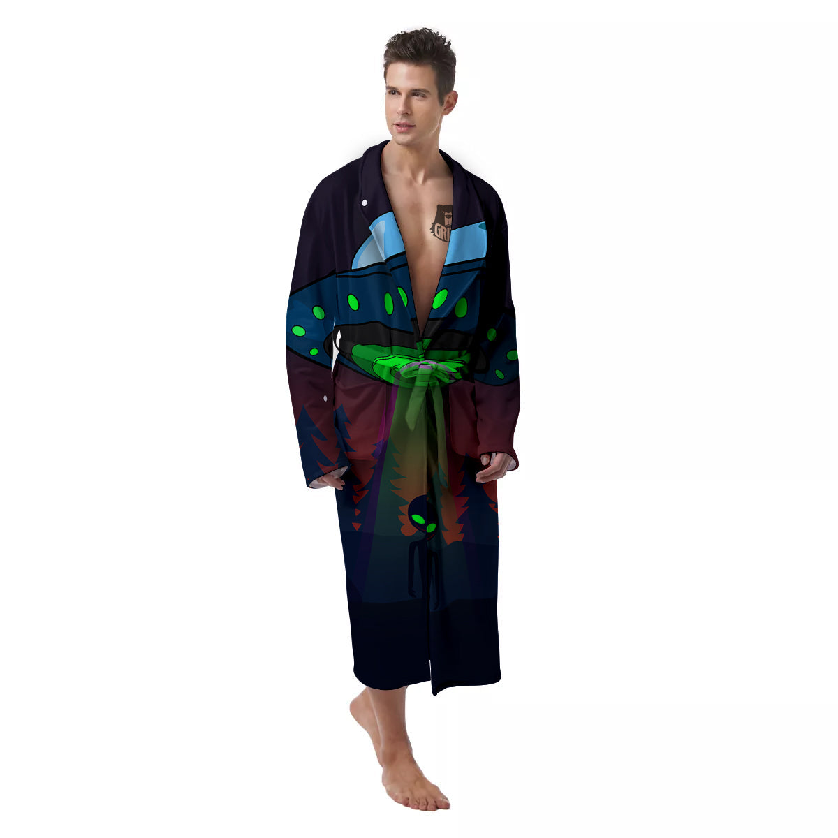 Alien Invasion On Earth Print Men's Robe-grizzshop