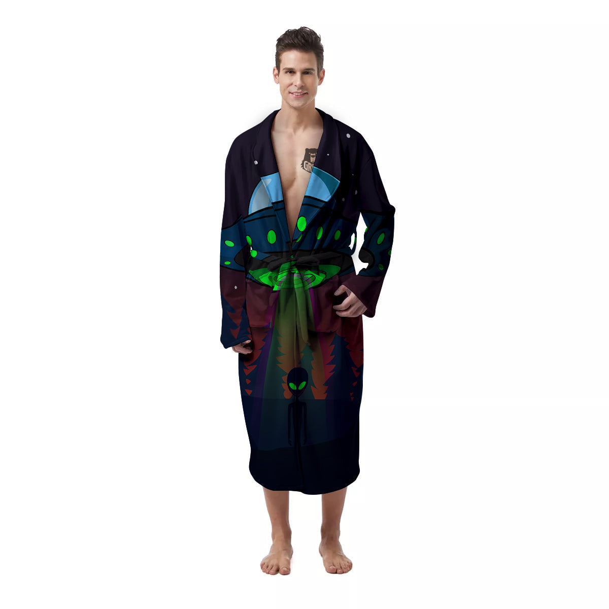 Alien Invasion On Earth Print Men's Robe-grizzshop