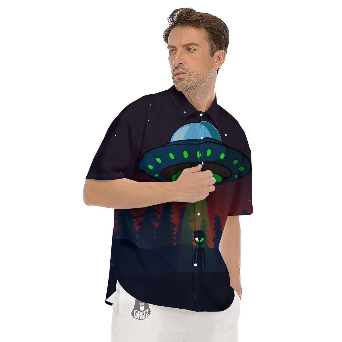 Alien Invasion On Earth Print Men's Short Sleeve Shirts-grizzshop