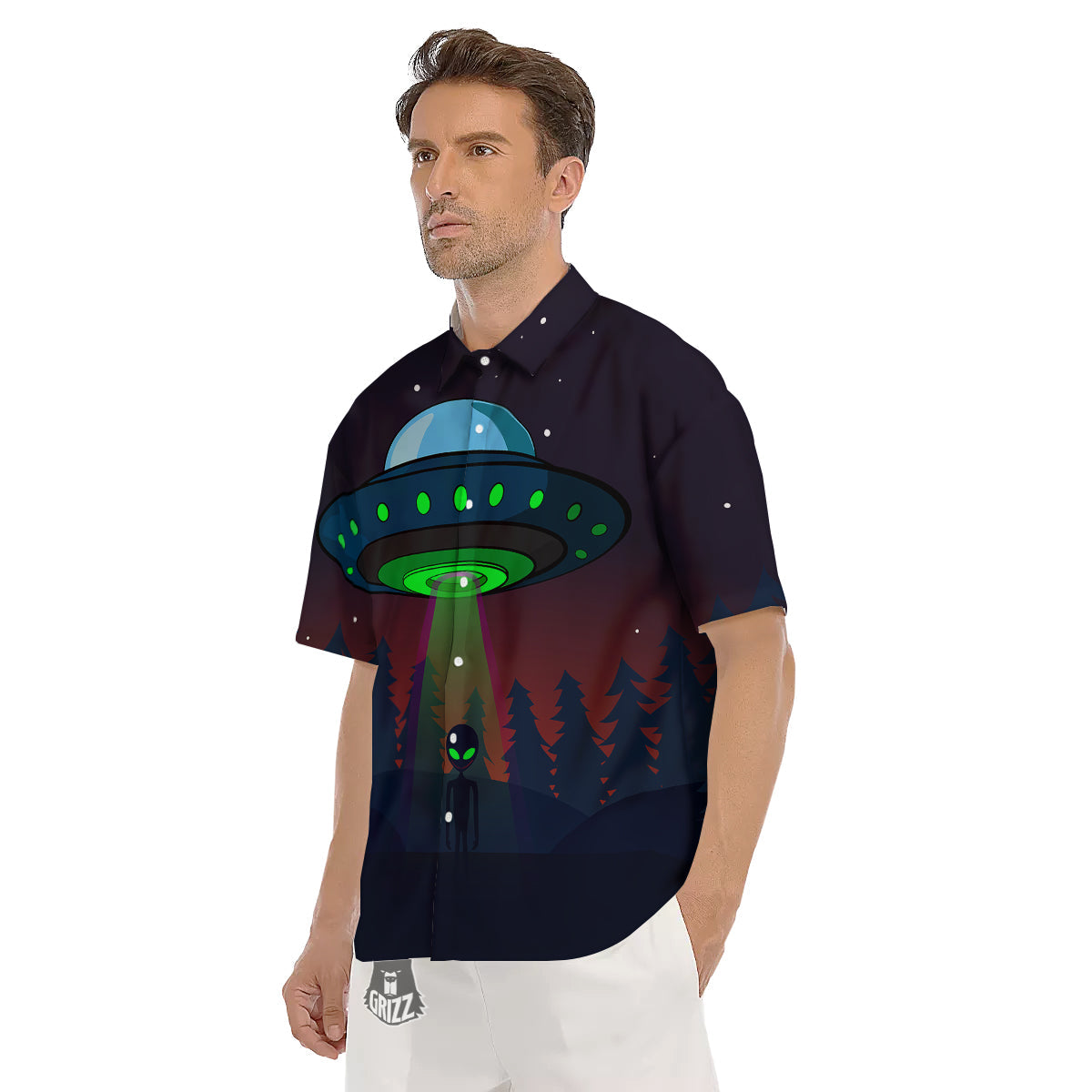 Alien Invasion On Earth Print Men's Short Sleeve Shirts-grizzshop