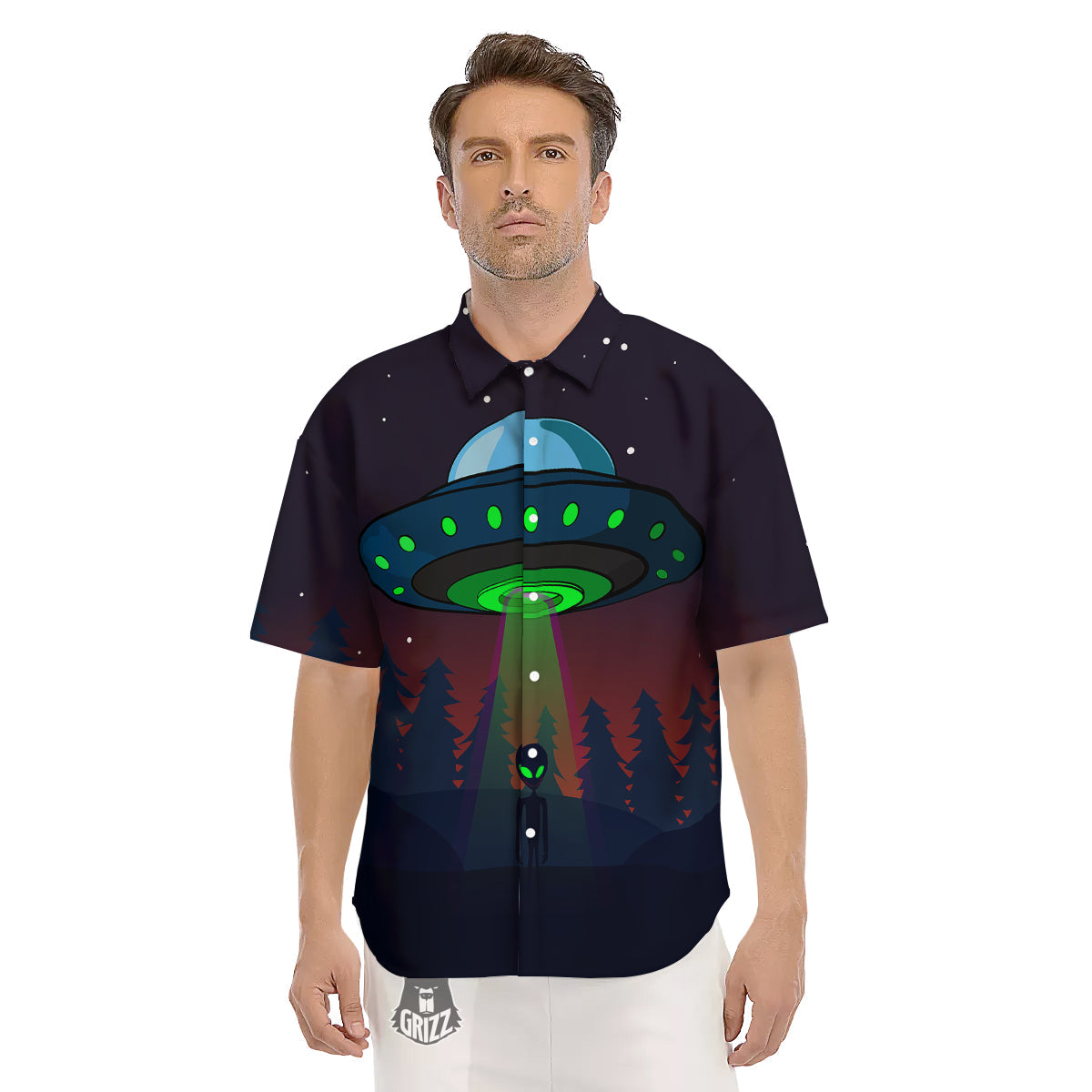 Alien Invasion On Earth Print Men's Short Sleeve Shirts-grizzshop