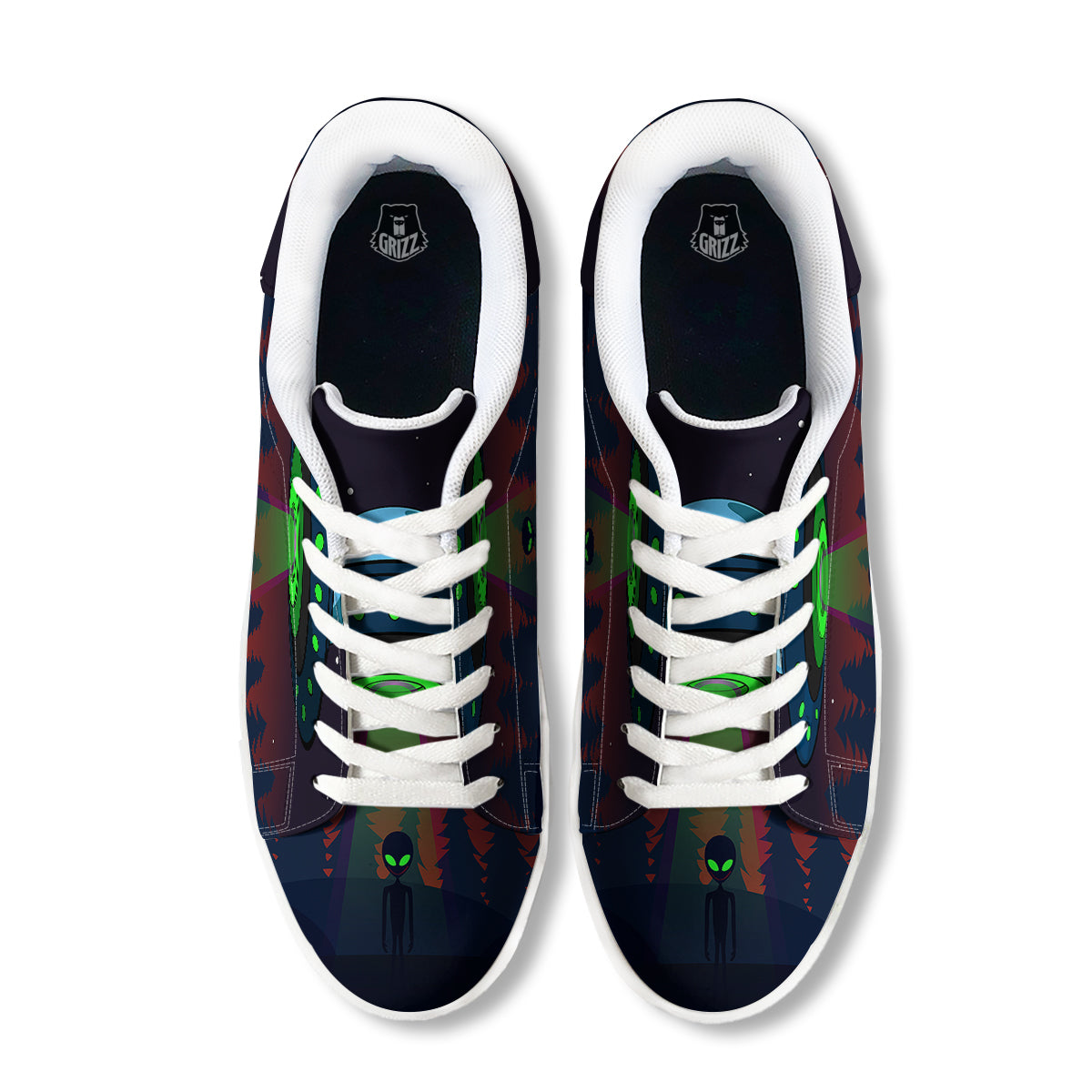 Alien Invasion On Earth Print White Low Top Sneakers-grizzshop