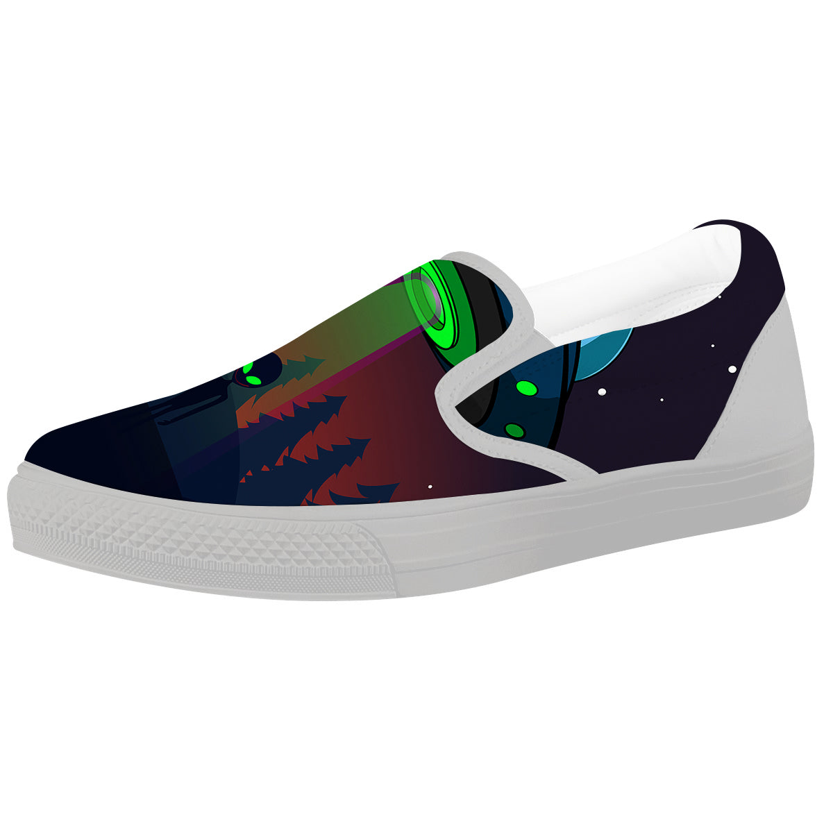 Alien Invasion On Earth Print White Slip On Shoes-grizzshop