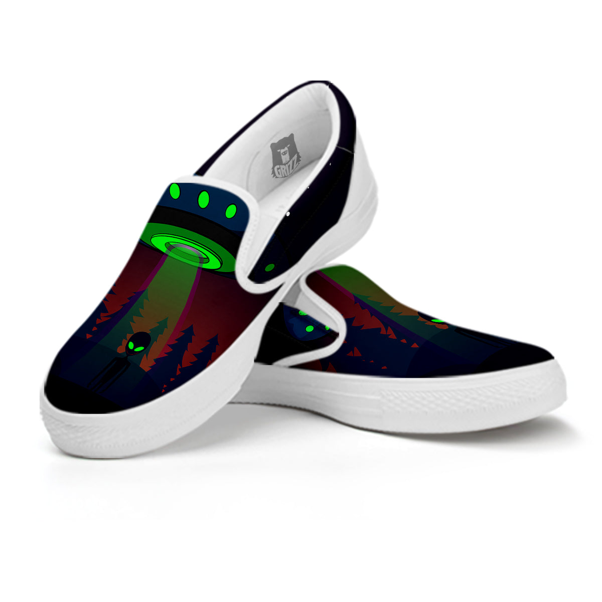 Alien Invasion On Earth Print White Slip On Shoes-grizzshop