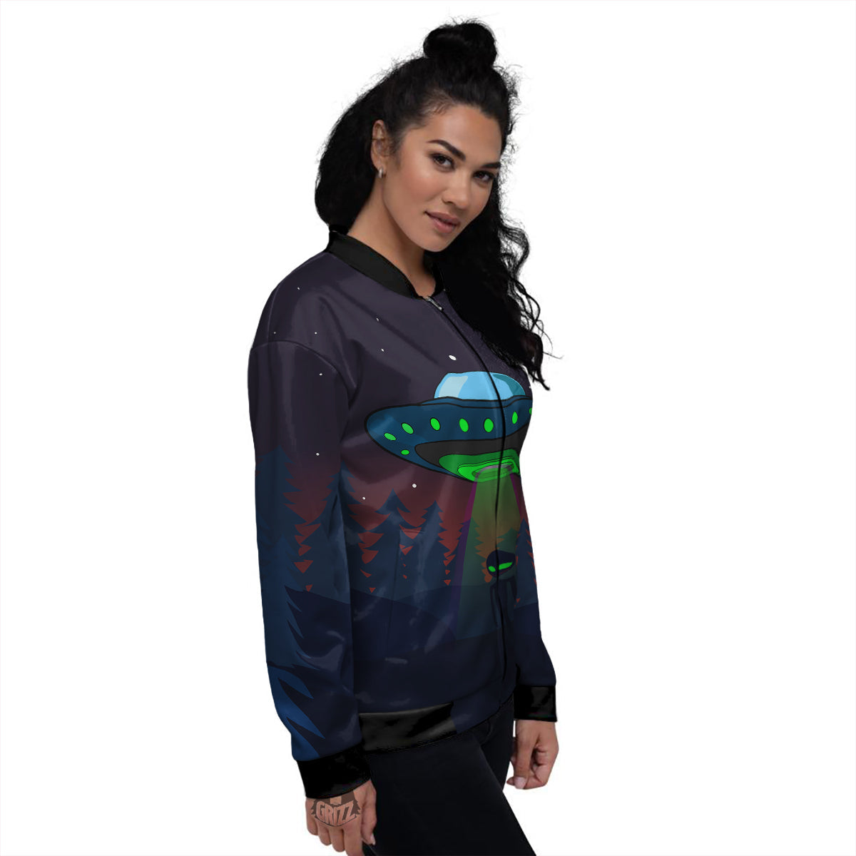 Alien Invasion On Earth Print Women's Bomber Jacket-grizzshop