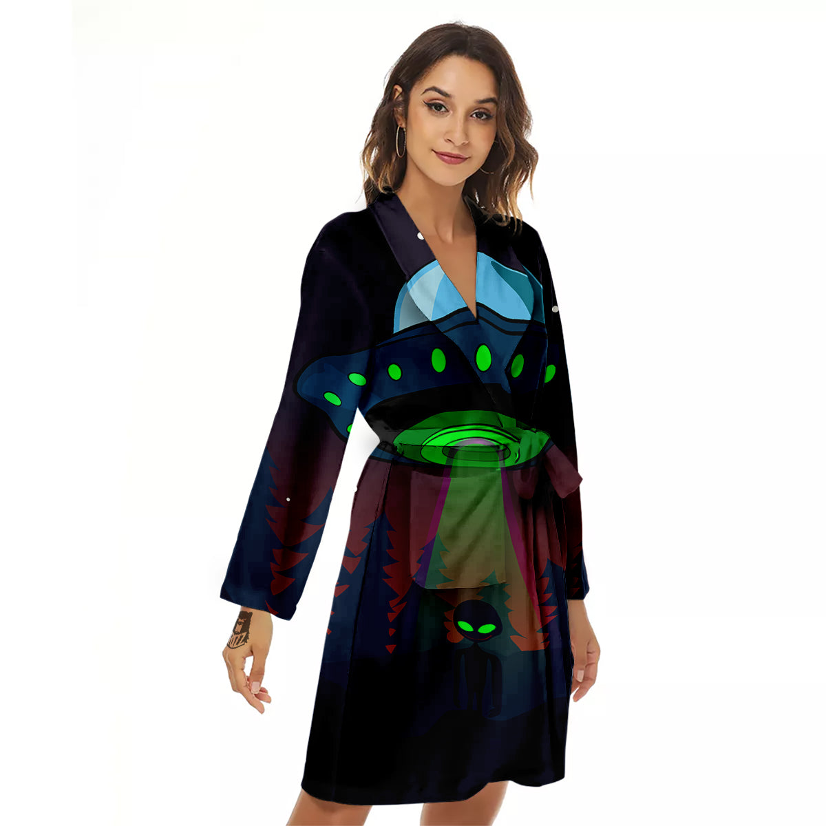 Alien Invasion On Earth Print Women's Robe-grizzshop