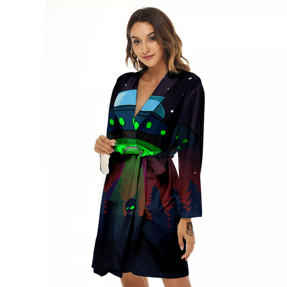 Alien Invasion On Earth Print Women's Robe-grizzshop