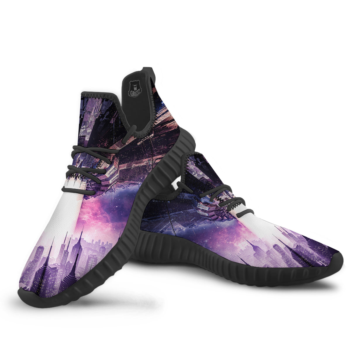 Alien Invasion Print Black Walking Shoes-grizzshop