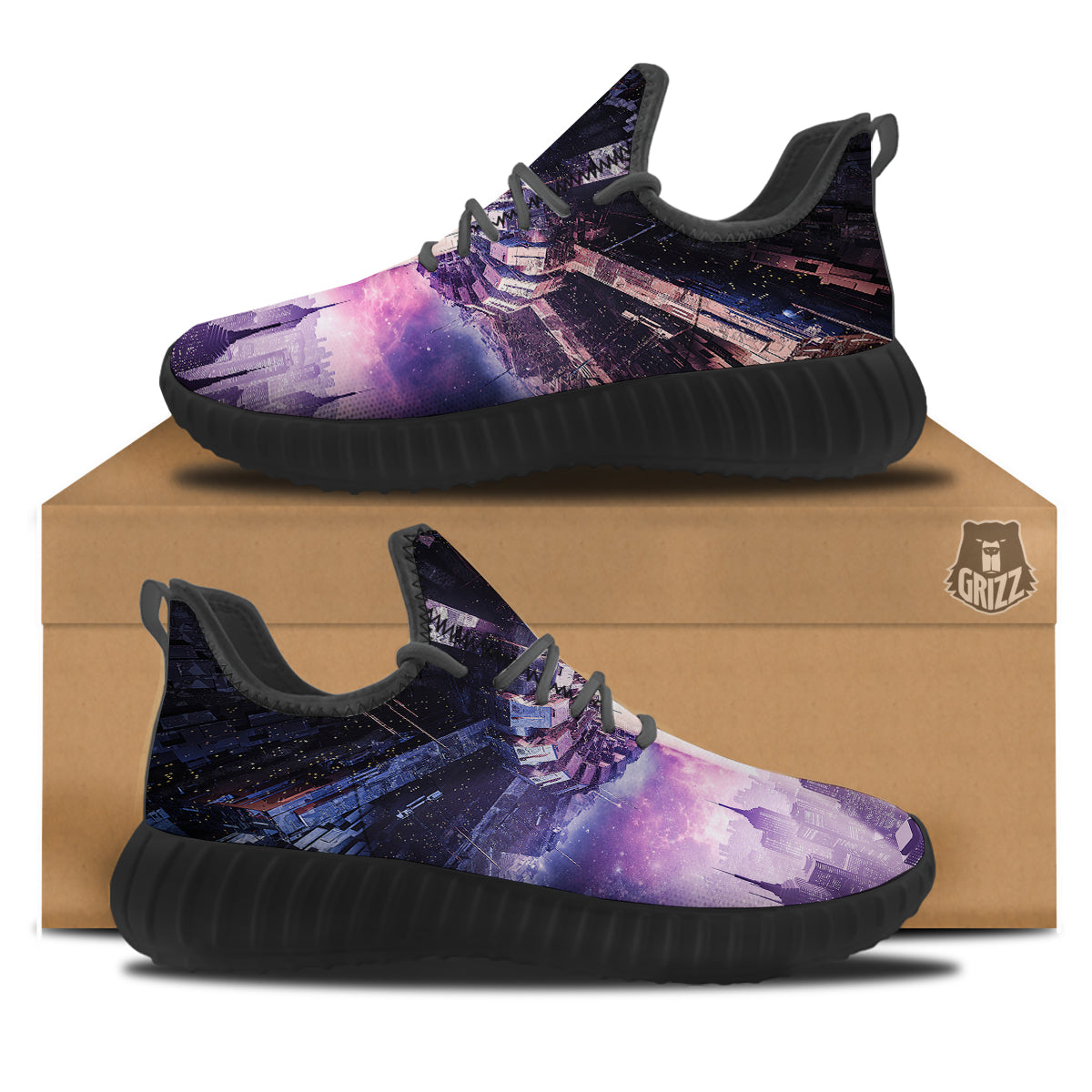 Alien Invasion Print Black Walking Shoes-grizzshop