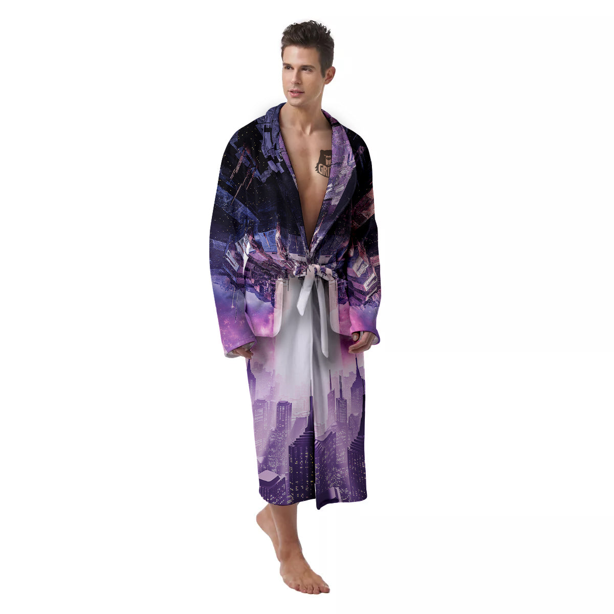 Alien Invasion Print Men's Robe-grizzshop