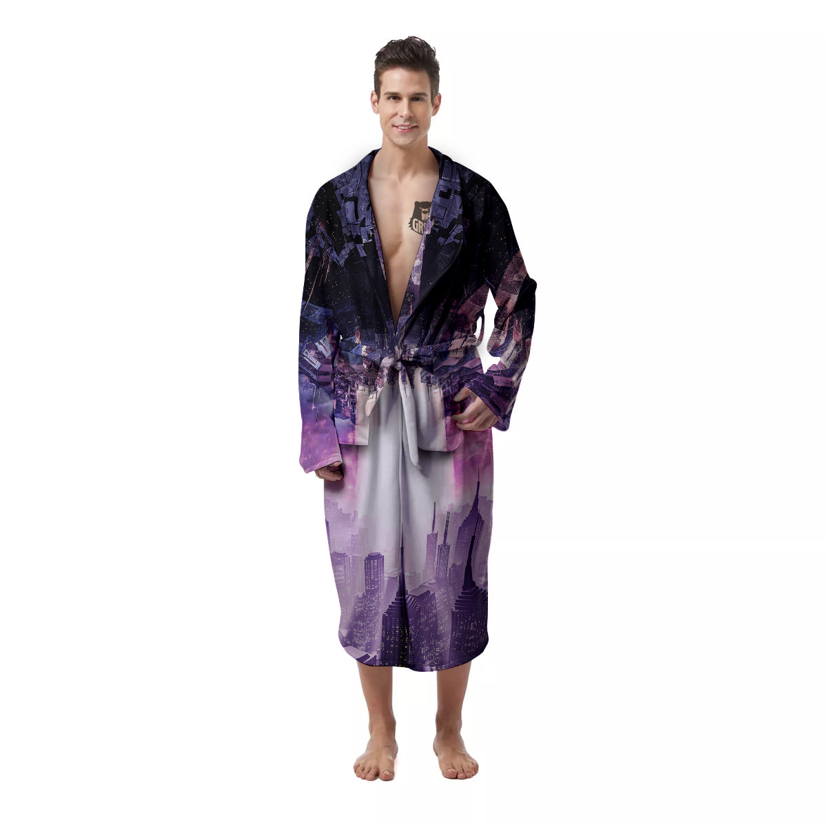 Alien Invasion Print Men's Robe-grizzshop
