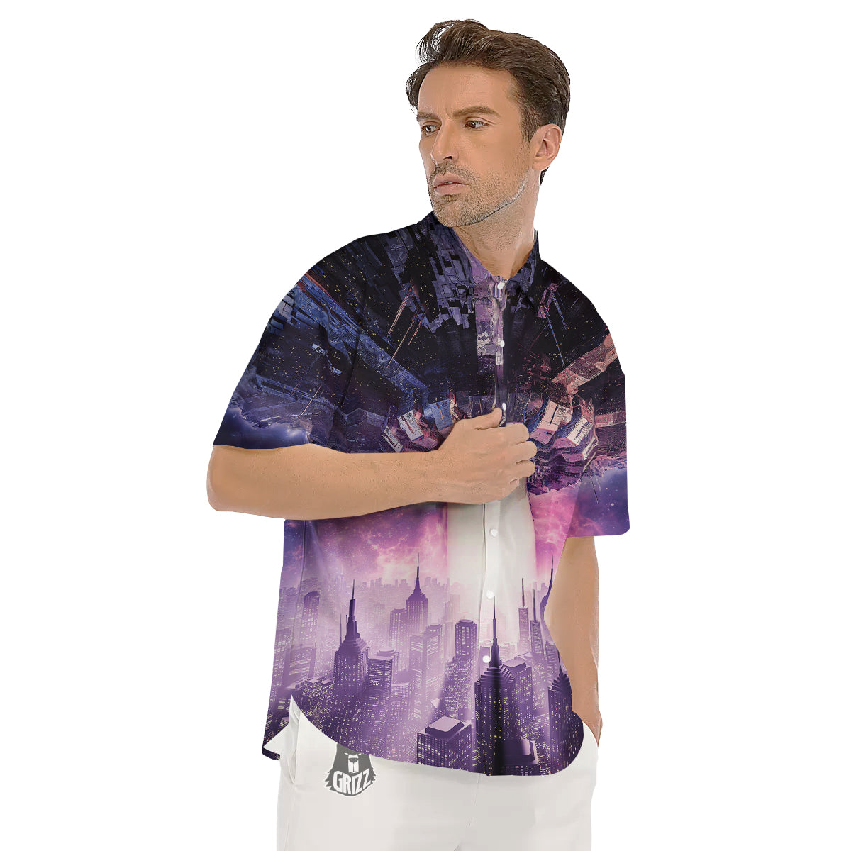 Alien Invasion Print Men's Short Sleeve Shirts-grizzshop