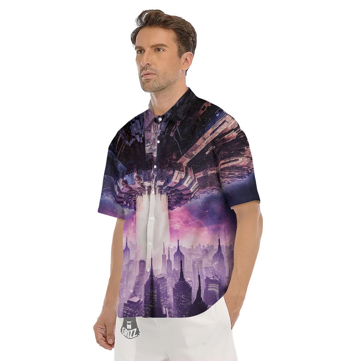 Alien Invasion Print Men's Short Sleeve Shirts-grizzshop