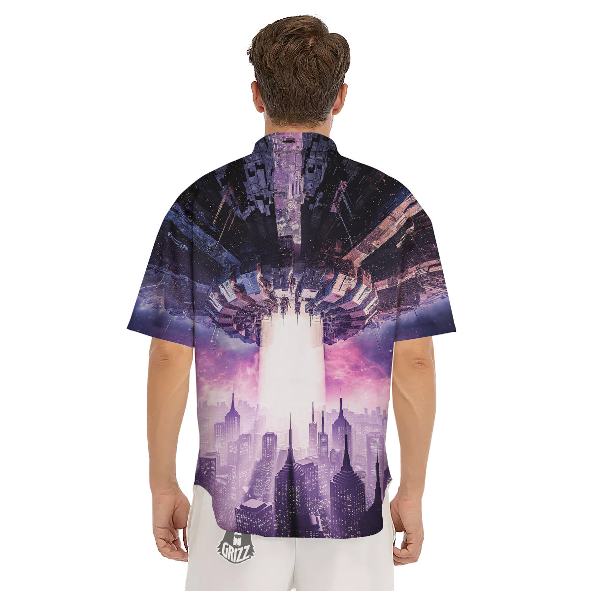 Alien Invasion Print Men's Short Sleeve Shirts-grizzshop