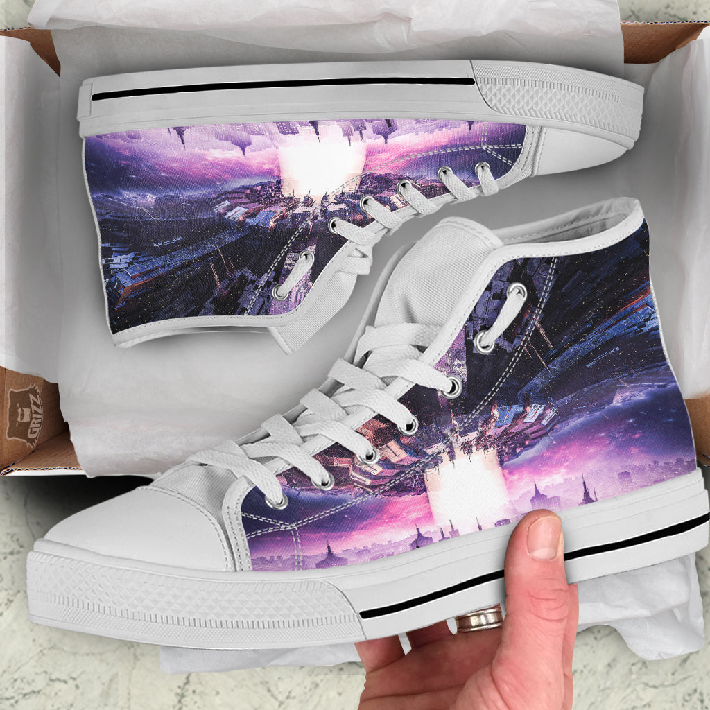 Alien Invasion Print White High Top Shoes-grizzshop