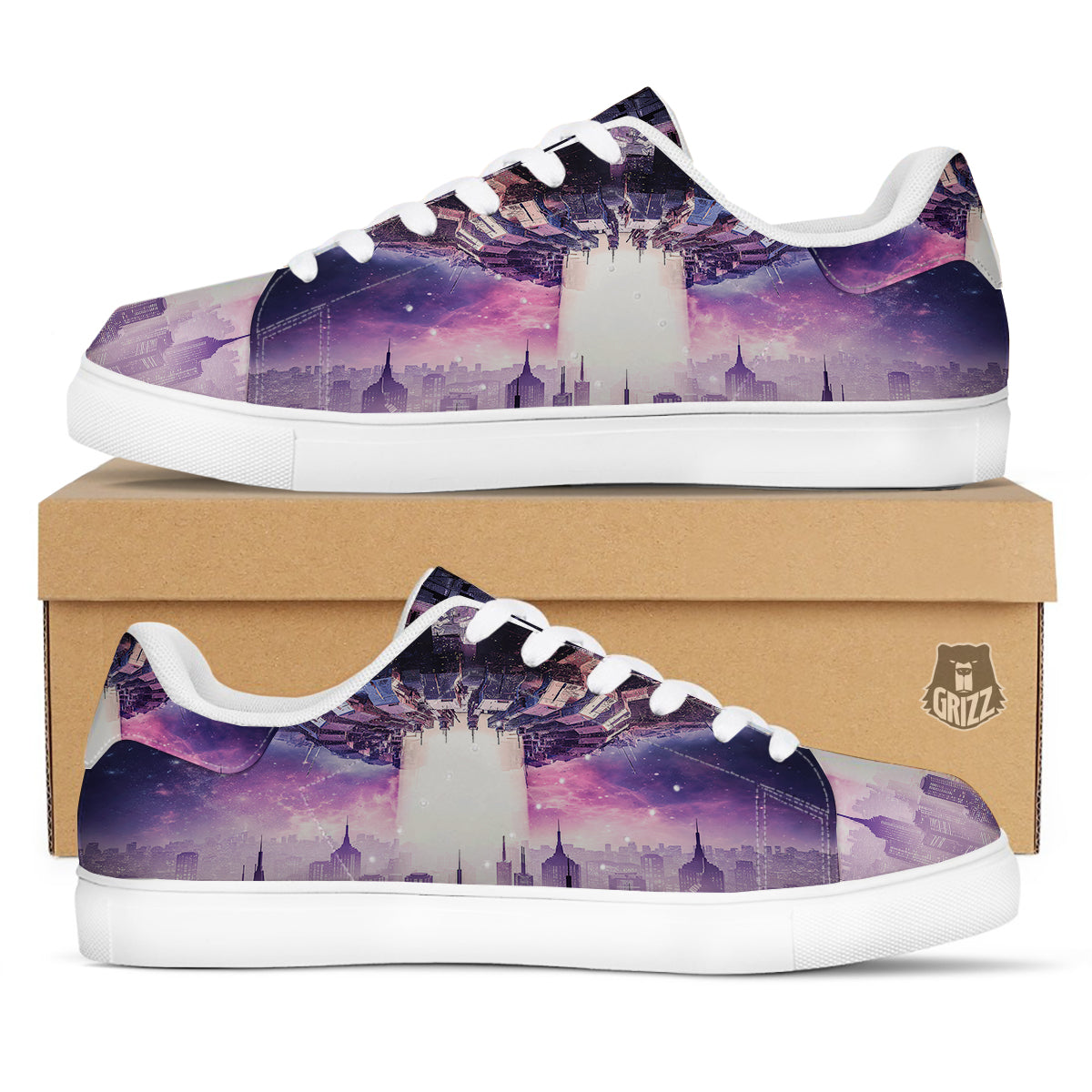 Alien Invasion Print White Low Top Sneakers-grizzshop